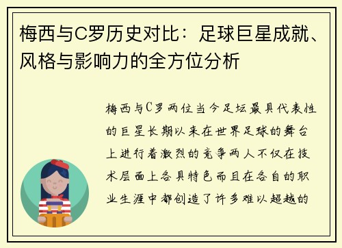梅西与C罗历史对比：足球巨星成就、风格与影响力的全方位分析